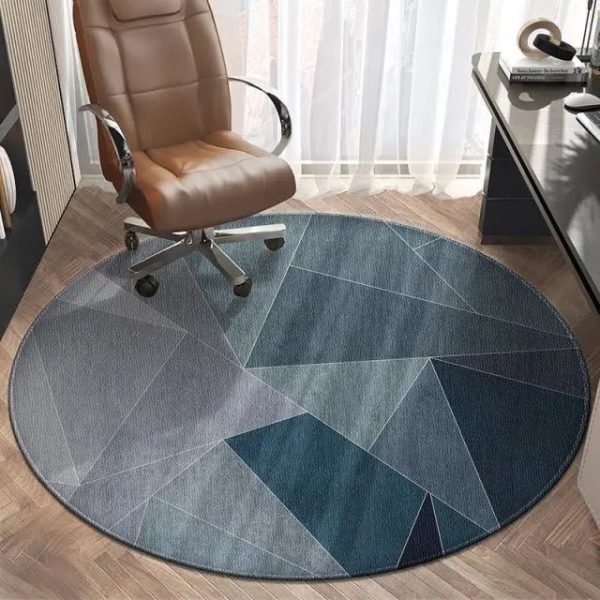 tapis bureau rond géométrique bleu