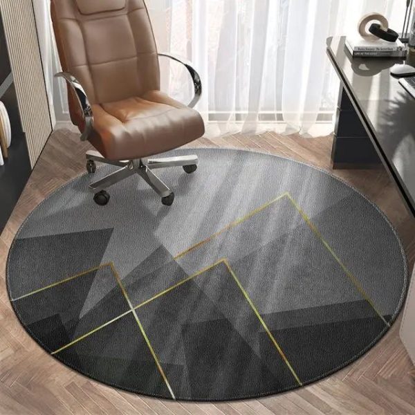 tapis de bureau rond géométrique gris et or