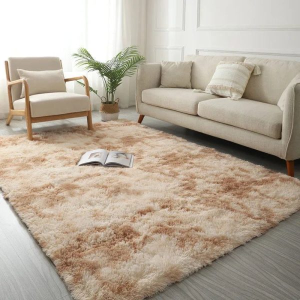 tapis de salon shaggy beige tie-dye
