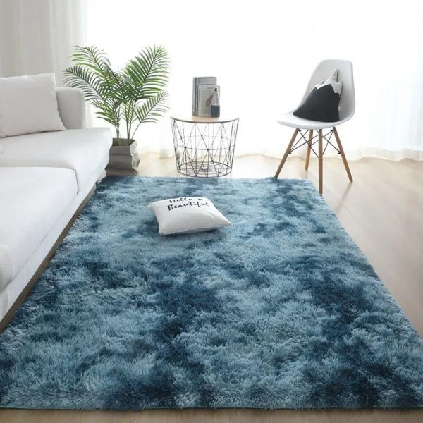 Tapis De Salon Shaggy Bleu Paon Tie-Dye