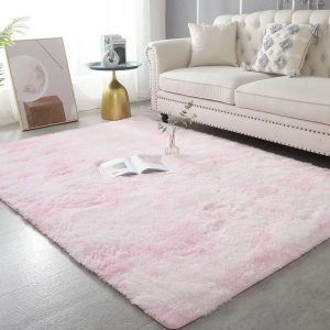 tapis salon shaggy rose blanc tie-dye
