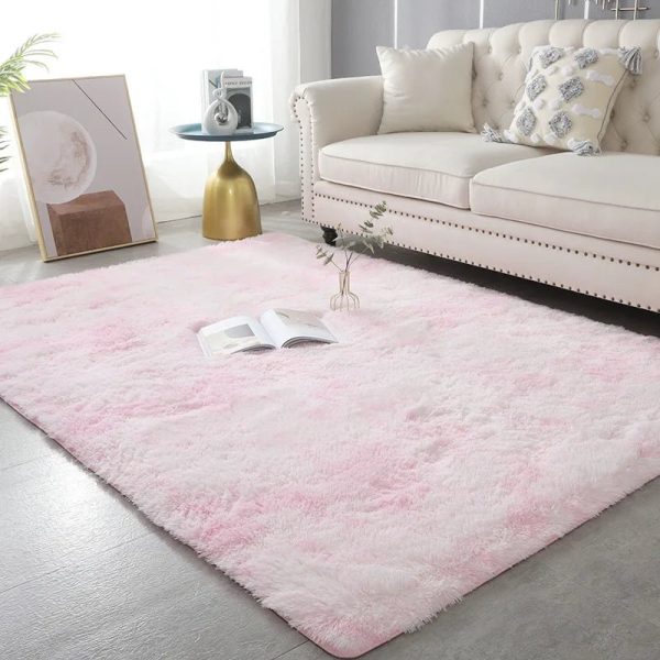 tapis salon shaggy rose blanc tie-dye