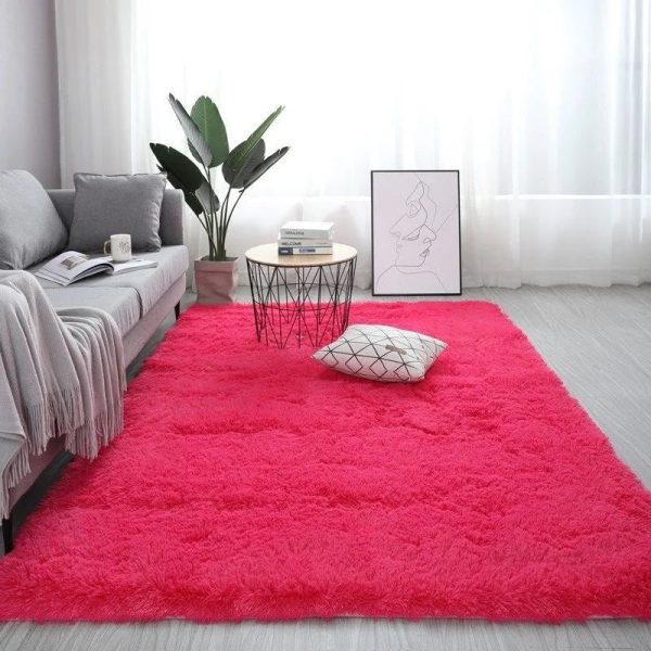 tapis de salon shaggy rouge rose