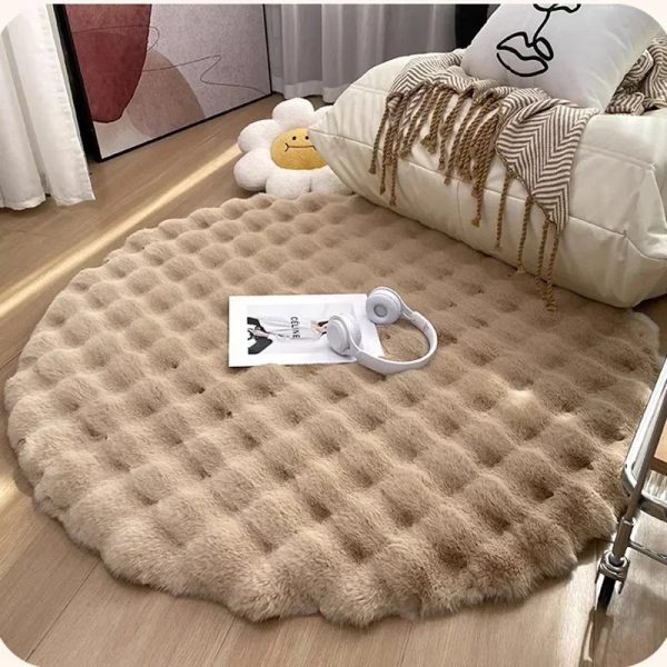 tapis rond shaggy marron