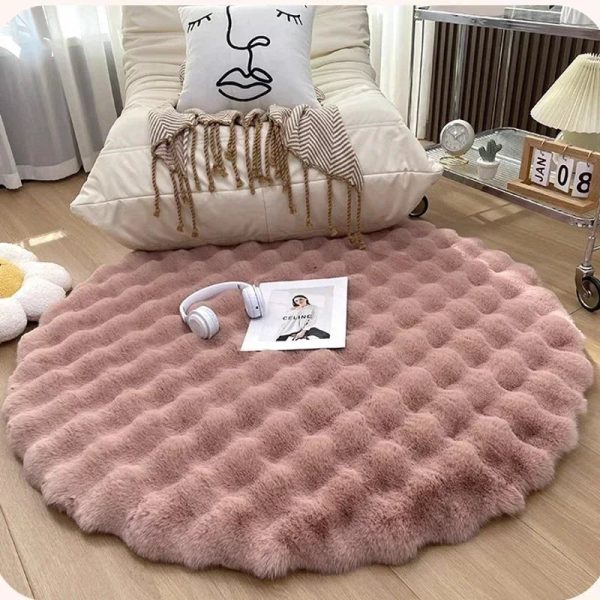 tapis rond shaggy rose